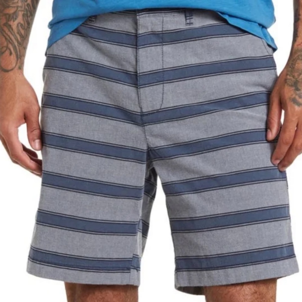 NWT Original Penguin 8" Striped Chino Shorts Slim Fit Stretch Blue Size 33 Beach
